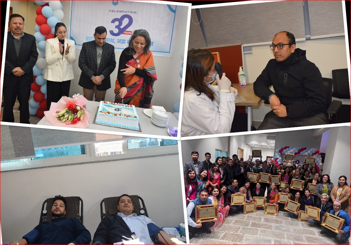 हिमालयन एभरेष्ट इन्स्योरेन्सको ३२ औँ वार्षिकोत्सव, रक्तदान कार्यक्रम, केन्द्रीय कार्यालयमा आँखा र कानको स्वास्थ्य शिविर